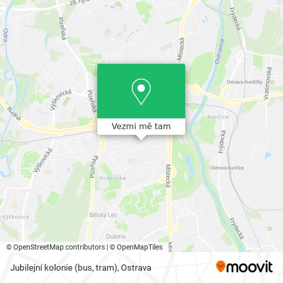 Jubilejní kolonie (bus, tram) mapa