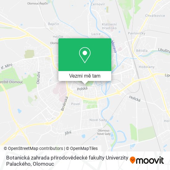 Botanická zahrada přírodovědecké fakulty Univerzity Palackého mapa