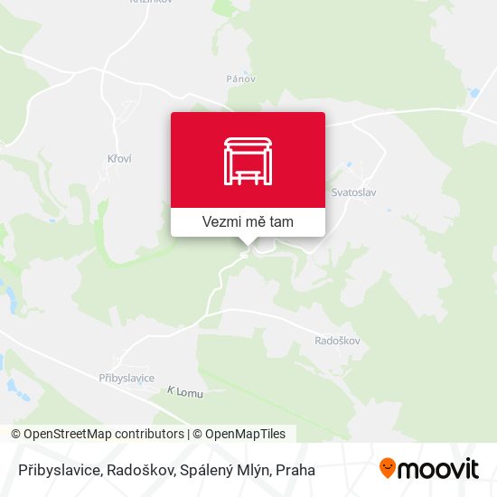 Přibyslavice, Radoškov, Spálený Mlýn mapa