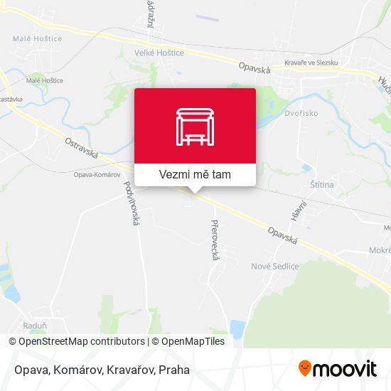 Opava, Komárov, Kravařov mapa