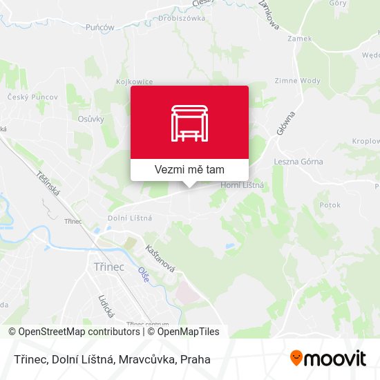 Třinec, Dolní Líštná, Mravcůvka mapa