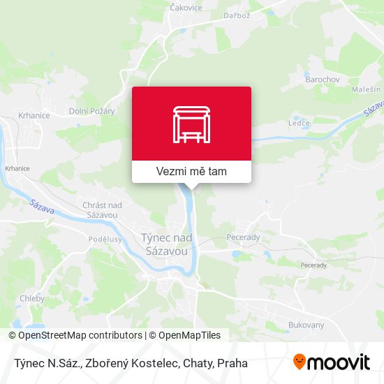 Týnec N.Sáz., Zbořený Kostelec, Chaty mapa