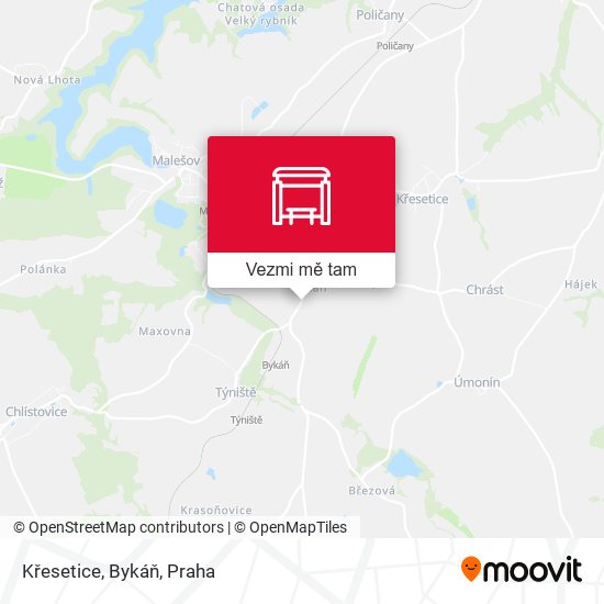 Křesetice, Bykáň mapa