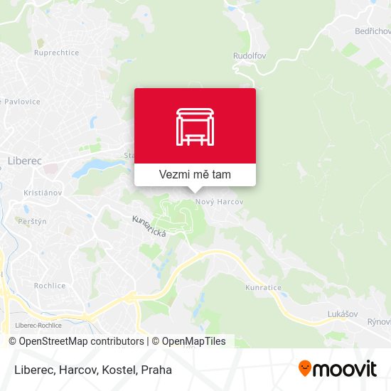 Liberec, Harcov, Kostel mapa
