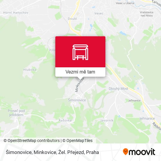 Šimonovice, Minkovice, Žel. Přejezd mapa
