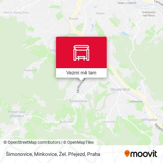 Šimonovice, Minkovice, Žel. Přejezd mapa