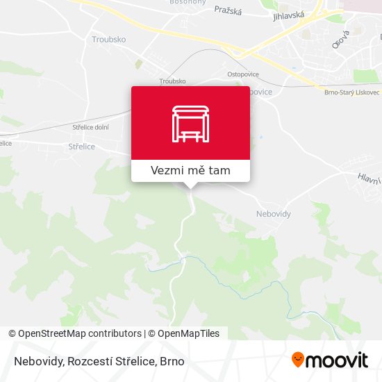 Nebovidy, Rozcestí Střelice mapa