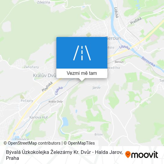 Bývalá Úzkokolejka Železárny Kr. Dvůr - Halda Jarov mapa
