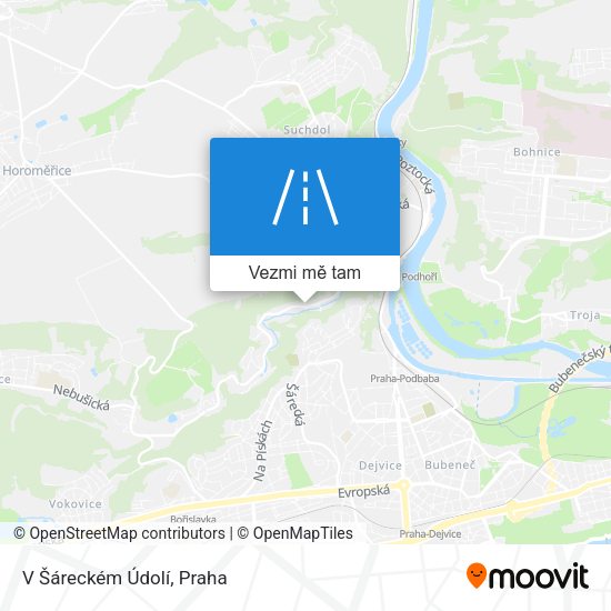 V Šáreckém Údolí mapa