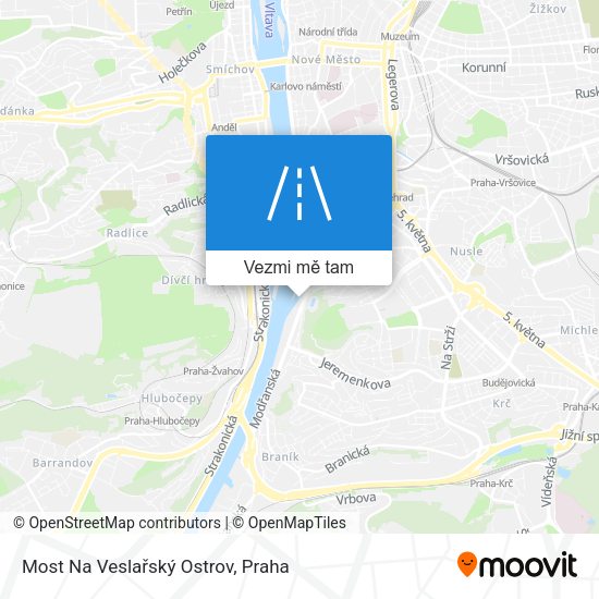 Most Na Veslařský Ostrov mapa