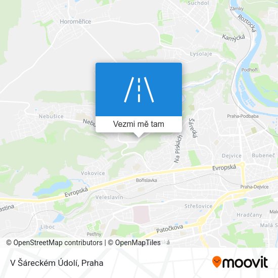 V Šáreckém Údolí mapa