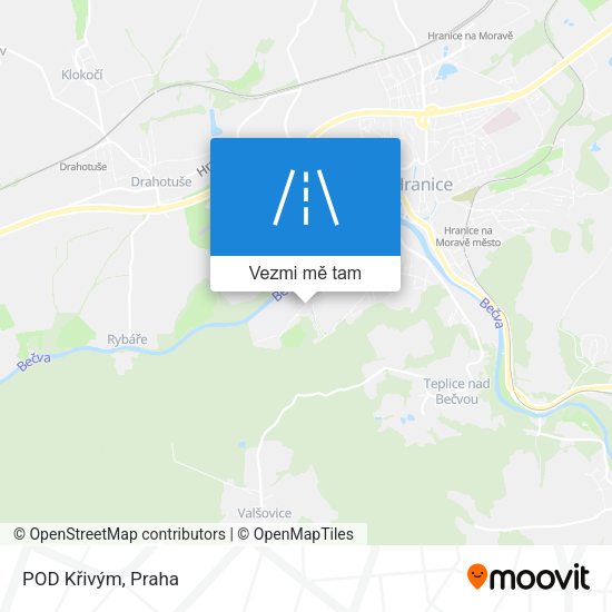 POD Křivým mapa