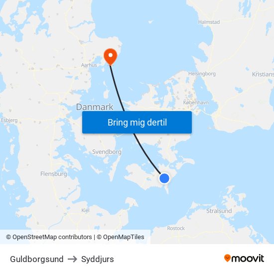 Guldborgsund to Syddjurs map