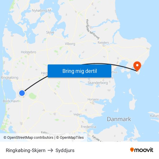 Ringkøbing-Skjern to Syddjurs map