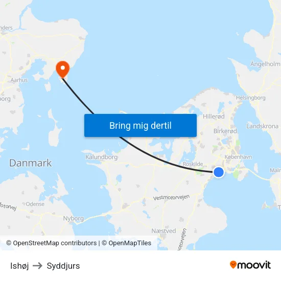 Ishøj to Syddjurs map