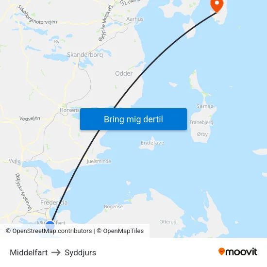 Middelfart to Syddjurs map