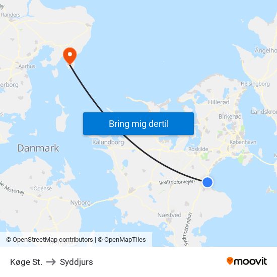 Køge St. to Syddjurs map