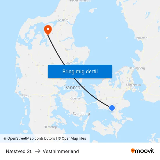 Næstved St. to Vesthimmerland map