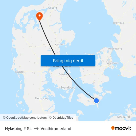 Nykøbing F St. to Vesthimmerland map