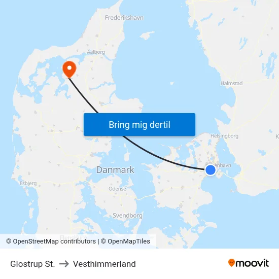 Glostrup St. to Vesthimmerland map