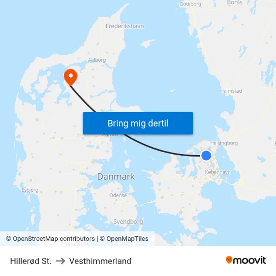 Hillerød St. to Vesthimmerland map