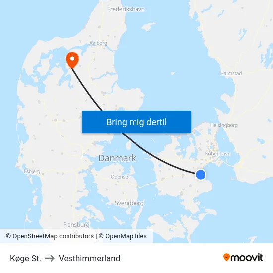 Køge St. to Vesthimmerland map