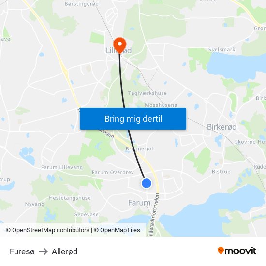 Furesø to Allerød map