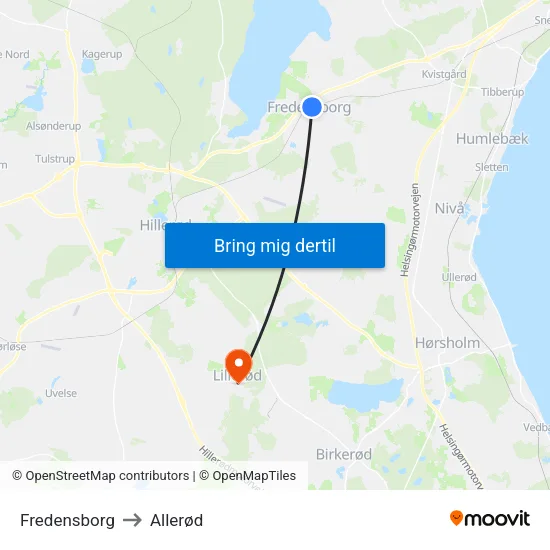 Fredensborg to Allerød map