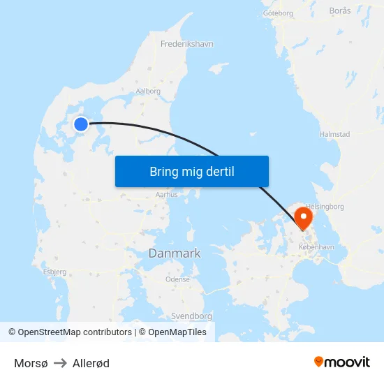 Morsø to Allerød map