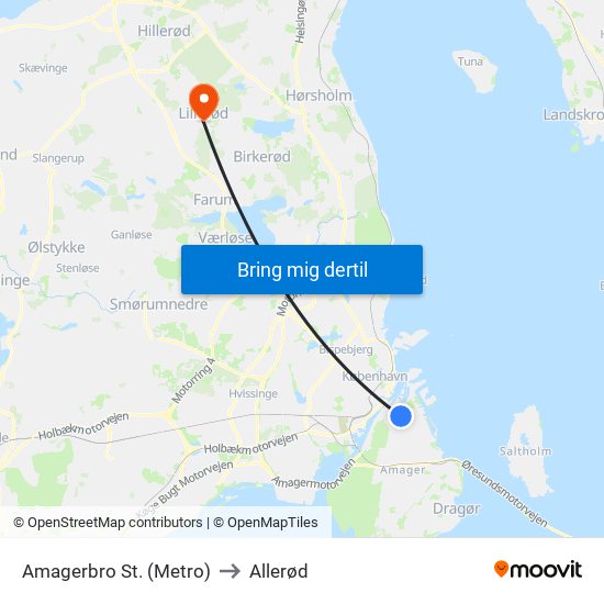 Amagerbro St. (Metro) to Allerød map