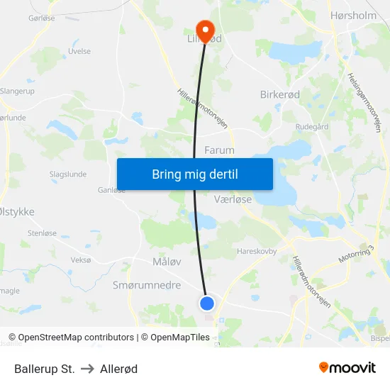 Ballerup St. to Allerød map