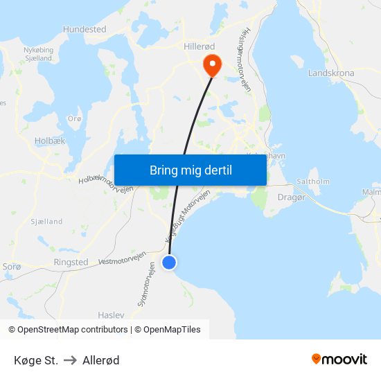 Køge St. to Allerød map