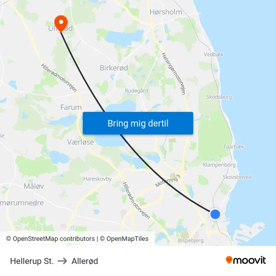 Hellerup St. to Allerød map