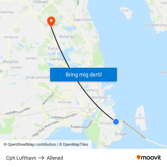 Cph Lufthavn to Allerød map