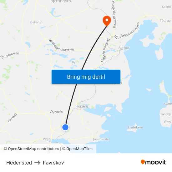 Hedensted to Favrskov map
