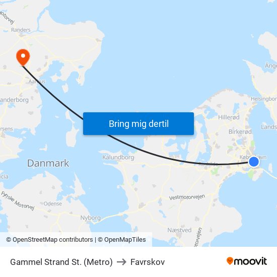 Gammel Strand St. (Metro) to Favrskov map