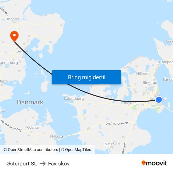 Østerport St. to Favrskov map