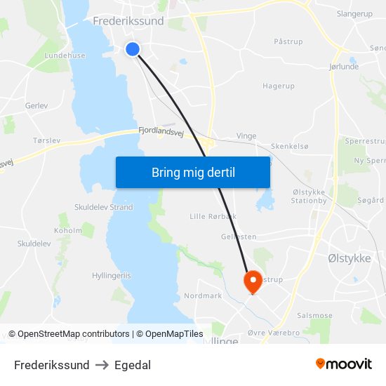 Frederikssund to Egedal map