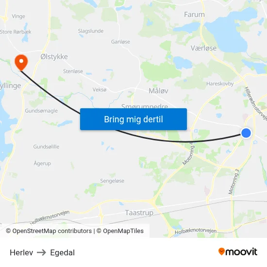 Herlev to Egedal map