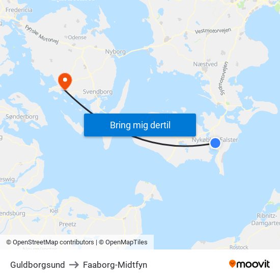Guldborgsund to Faaborg-Midtfyn map