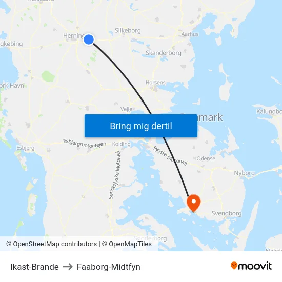 Ikast-Brande to Faaborg-Midtfyn map
