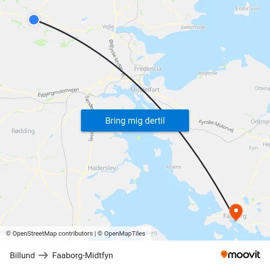 Billund to Faaborg-Midtfyn map