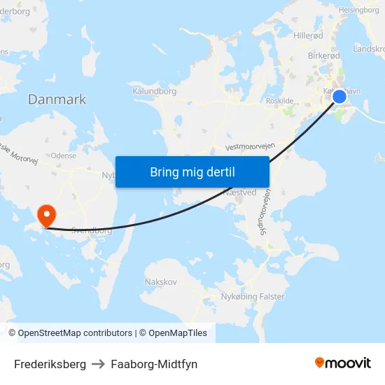 Frederiksberg to Faaborg-Midtfyn map
