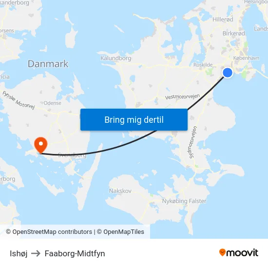 Ishøj to Faaborg-Midtfyn map