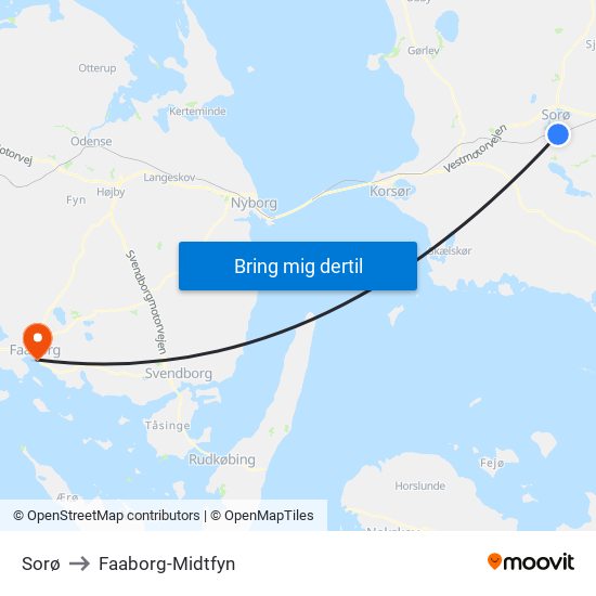 Sorø to Faaborg-Midtfyn map