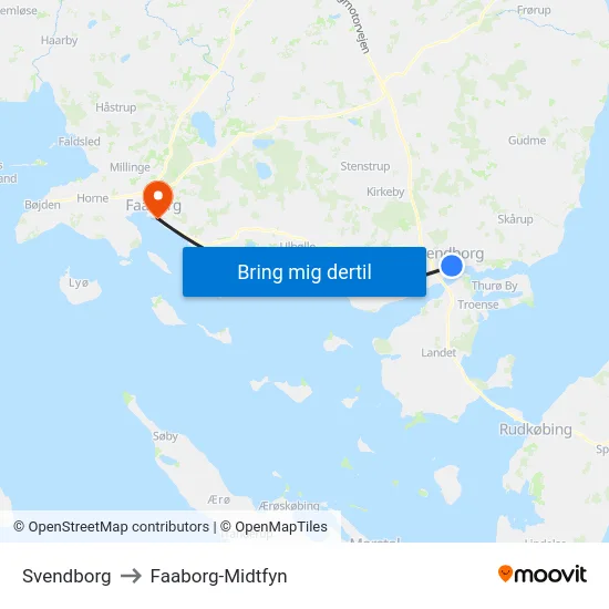 Svendborg to Faaborg-Midtfyn map
