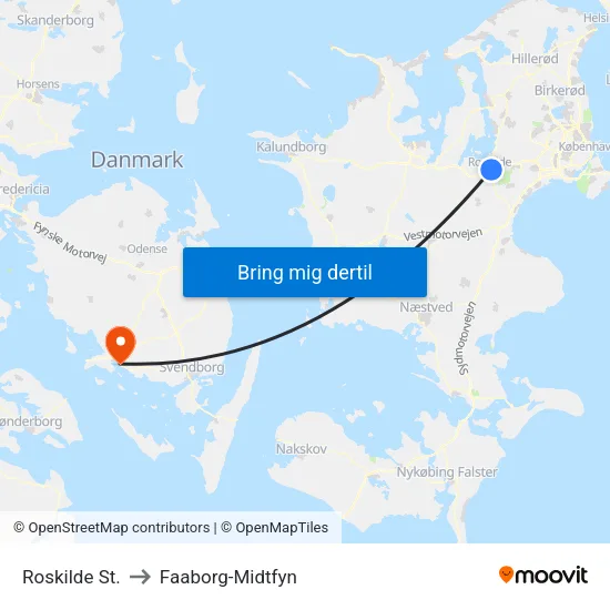 Roskilde St. to Faaborg-Midtfyn map