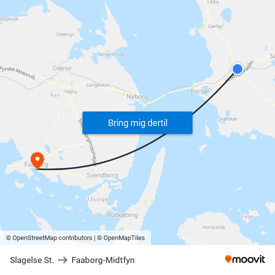 Slagelse St. to Faaborg-Midtfyn map