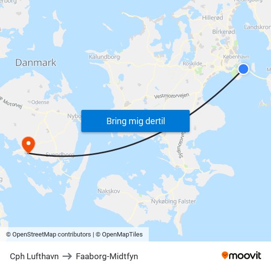 Cph Lufthavn to Faaborg-Midtfyn map