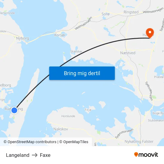 Langeland to Faxe map